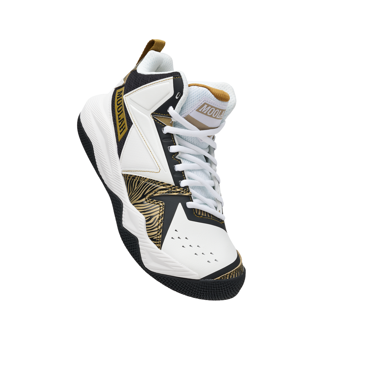 black white and gold basketball shoes