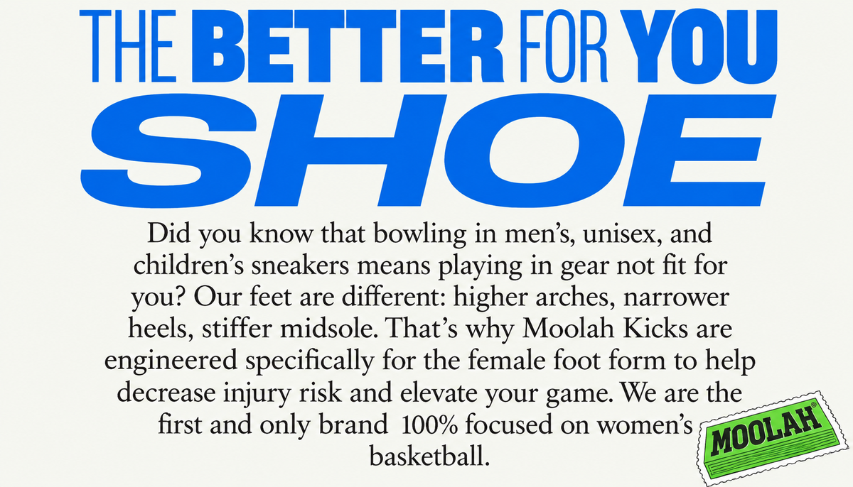 An informational graphic with the headline 'THE BETTER FOR YOU SHOE' in large blue text, followed by several paragraphs of black text explaining shoe fit differences for men's, unisex, and children's footwear, and a green-and-white 'MOOLAH' logo in the lower right.